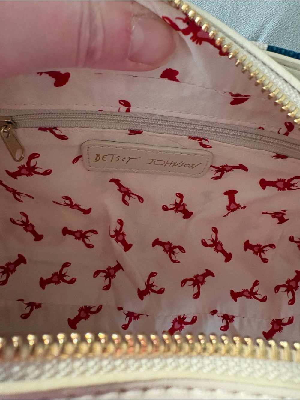 Betsey Johnson Navy & Cream Striped Shoulder Bag with Red Lobster Charm - Picture 9 of 13